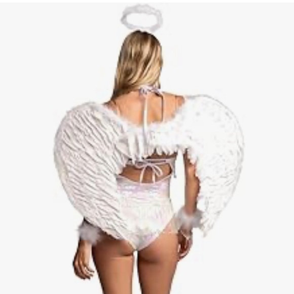White iridescent rave silver metallic bodysuit fringe cowgirl angel costume - Picture 2 of 3